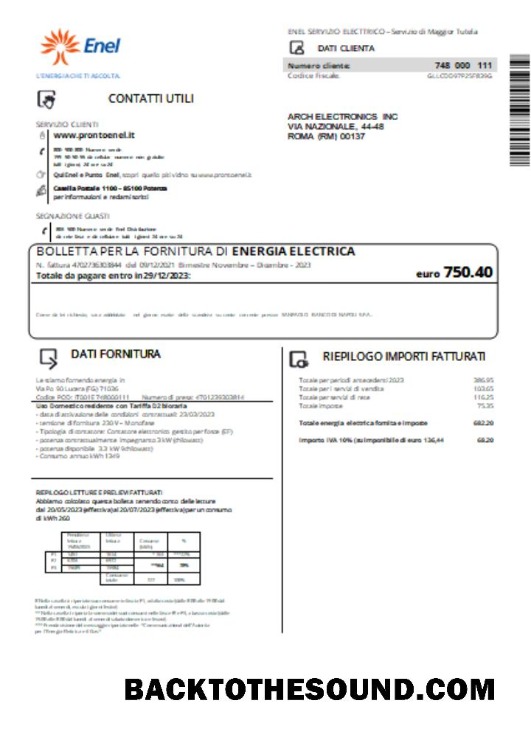 Scarica Enel Elettricità Bolletta Affari Bolletta, SCR Campione design