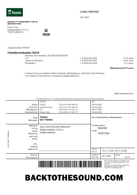 Scarica Finlandia Fennia Assicurazione Azienda Affari Bolletta in Word and PDF formats1 Campione anteprima