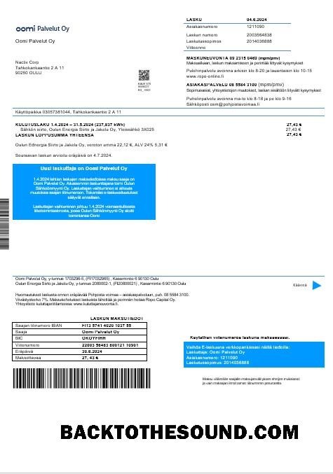 Scarica Finlandia Oomi Palvelut Oy Elettricità Affari Bolletta Bolletta in Word and PDF Formati Campione anteprima