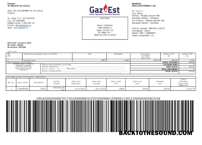 Scarica Gaz Est S.A. Bolletta Affari Bolletta, SCR Campione mockup