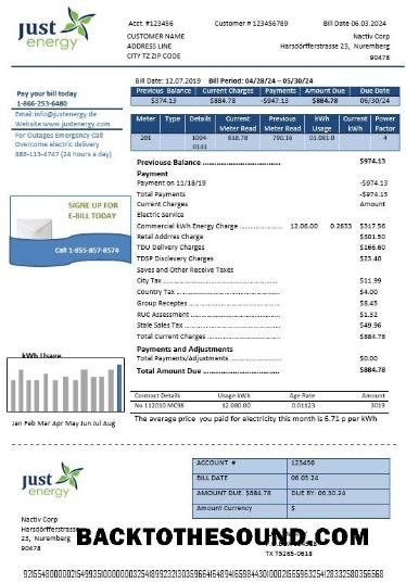 Scarica Germania Just Energy Affari Bolletta Bolletta in Word and PDF Formati Campione design