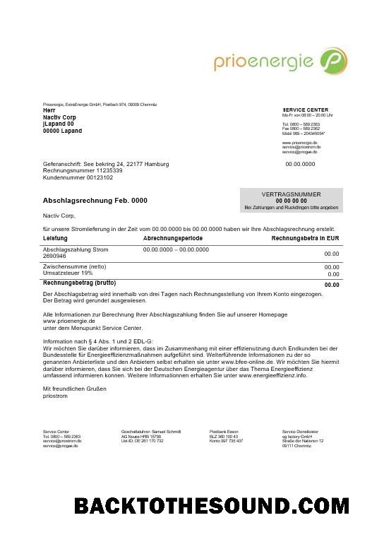 Scarica Germania Prioenergie proof of address Affari Bolletta Bolletta in Word and PDF Formati Campione anteprima