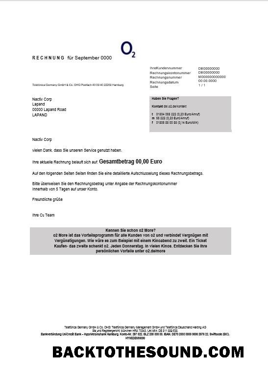 Scarica Germania RECHNUNG O2 Affari Bolletta Bolletta in Word and PDF Formati Campione campione