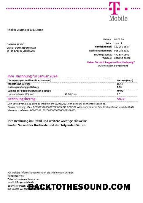 Scarica Germania T Mobile Affari Bolletta Bolletta in Word and PDF Formati Campione design