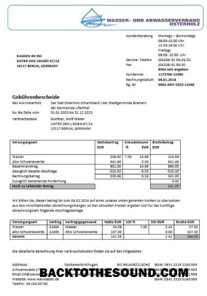 Scarica Germania Wavwasser Affari Bolletta Bolletta in Word and PDF Formati Campione anteprima