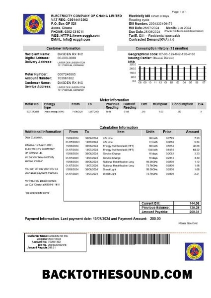 Scarica Ghana Elettricità Azienda of Ghana Affari Bolletta Bolletta in Word and PDF Formati Campione campione