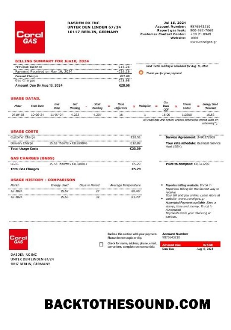 Scarica Grecia CORAL Gas Affari Bolletta Bolletta in Word and PDF Formati Campione modello