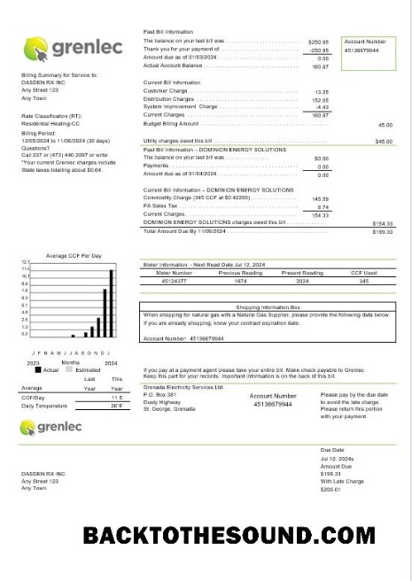 Scarica Grenada Elettricità Services Affari Bolletta Bolletta Word and PDF Campione modello