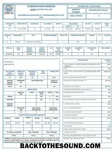 Scarica Hindi Uttarakhand power corporation Elettricità Bolletta Bolletta Word and PDF Formati Campione modello