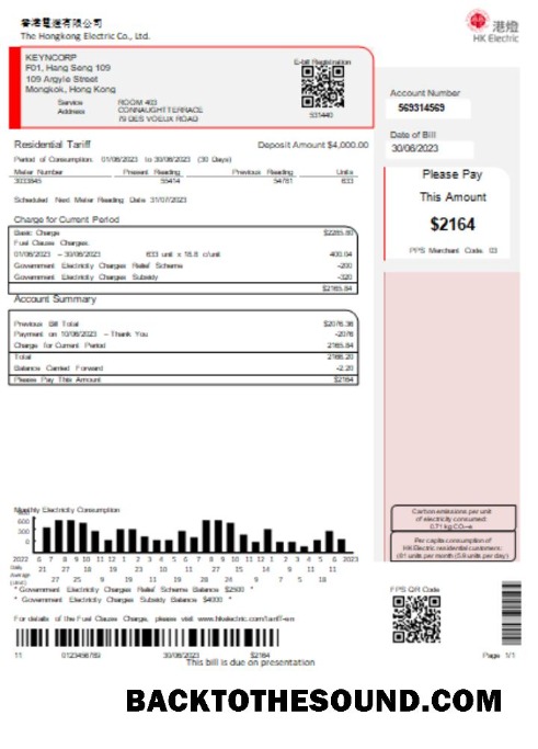 Scarica Hongkong Electric Azienda Bolletta Affari Bolletta SCR Campione modello