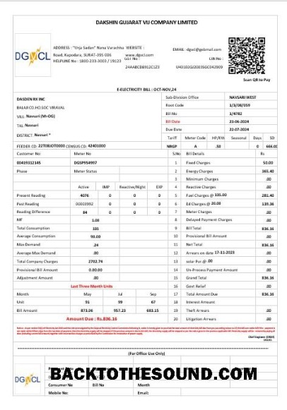 Scarica India DGVCL Affari Bolletta Bolletta Word and PDF Campione anteprima