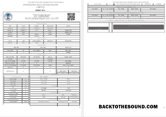 Scarica India JHARKHAND BIJLI VITRAN NIGAM LTD. Affari Bolletta Bolletta Word and PDF Campione mockup