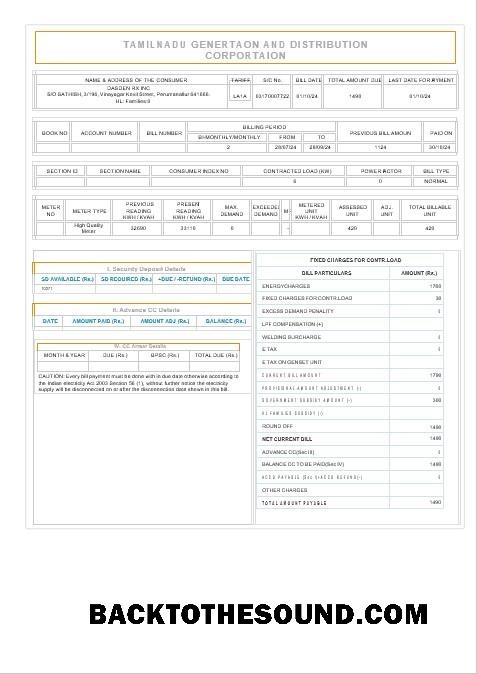 Scarica India TAMILNADU Affari Bolletta Bolletta Word and PDF Campione modello