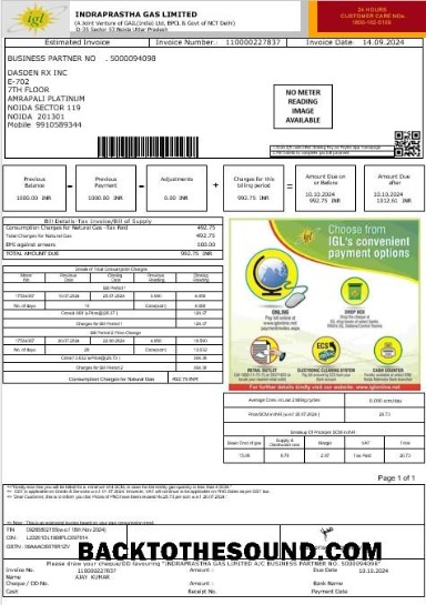 Scarica India IGL Affari Bolletta Bolletta Word and PDF Campione mockup