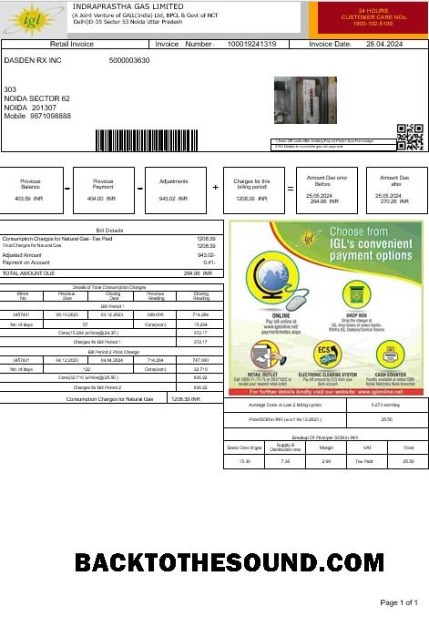 Scarica India INDRAPRASTHA Gas LIMITED Affari Bolletta Bolletta in Word and PDF Formati Campione anteprima