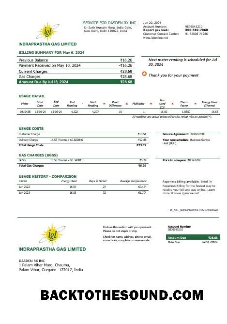 Scarica India Indraprastha Gas Affari Bolletta Bolletta in Word and PDF Formati Campione campione