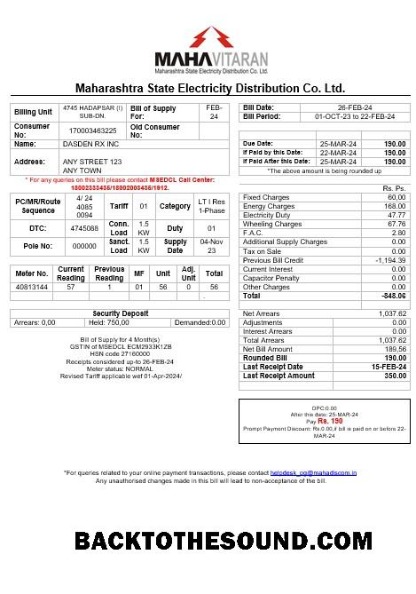 Scarica India Mahavitaran Co Ltd Affari Bolletta Bolletta in Word and PDF Formatoս Campione anteprima