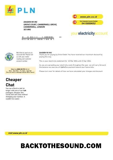 Scarica Indonesia PLN Elettricità Affari Bolletta Bolletta in Word and PDF Formati Campione modello