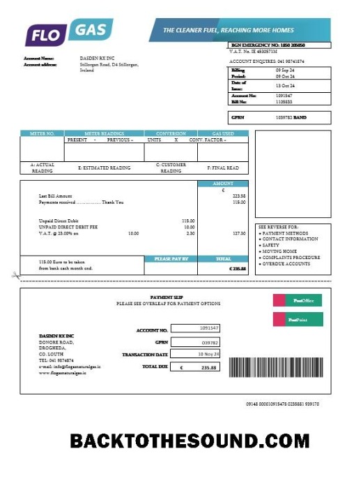 Scarica Irlanda Flogas Natural Gas Affari Bolletta Bolletta in Word and PDF Formati Campione design