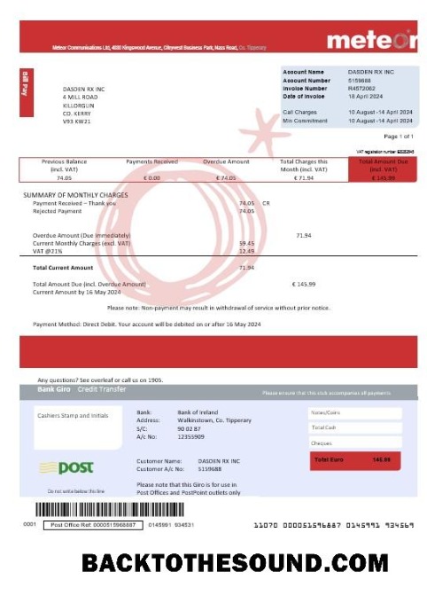 Scarica Irlanda Meteor Affari Bolletta Bolletta fully Modificabile in PSD Formati Campione anteprima