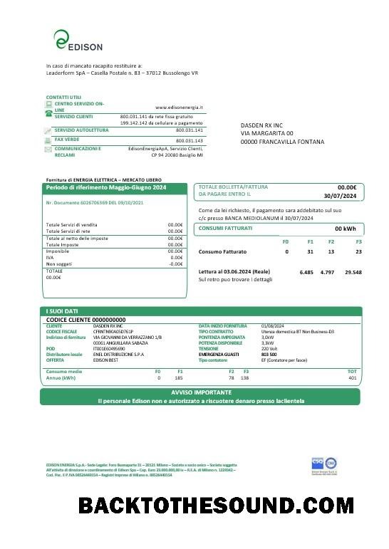 Scarica Italia Edison Affari Bolletta Bolletta in Word and PDF Formati, good for address prove Campione design