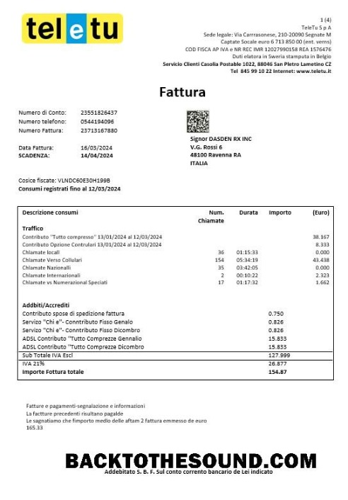 Scarica Italia TeleTu Affari Bolletta Bolletta in Word and PDF Formato Campione modello