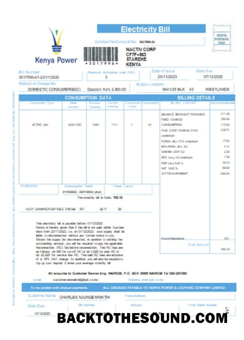 Scarica Kenya Power Bolletta Affari Bolletta, SCR Campione modello