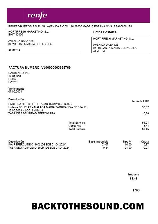 Scarica Lettonia Renfe Affari Bolletta Bolletta in Word and PDF Formati Campione anteprima
