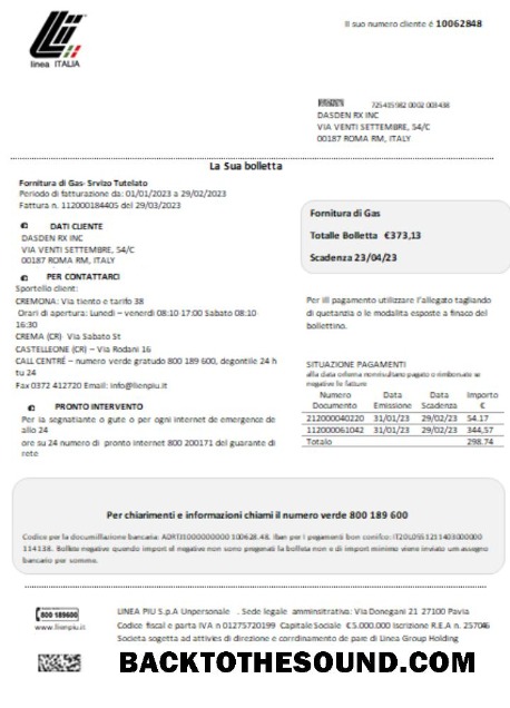 Scarica Linea Italia Bolletta Affari Bolletta, SCR Campione modello