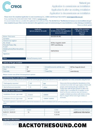 Scarica Lussemburgo Creos Gas Affari Bolletta Bolletta in Word and PDF Formati Campione anteprima