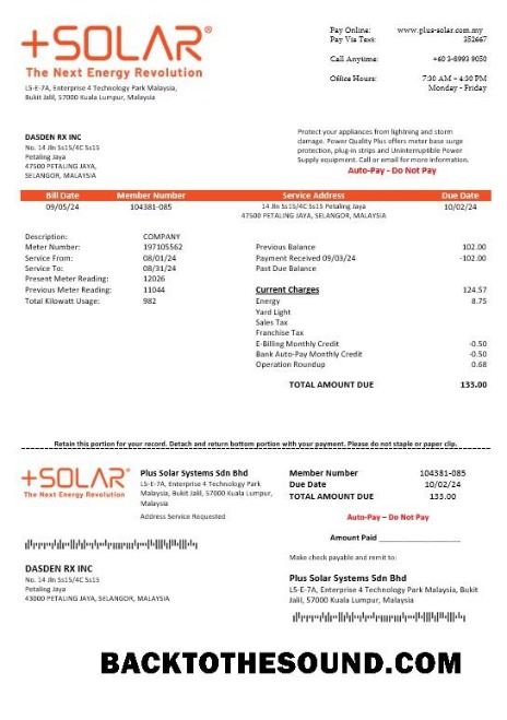 Scarica Malesia Plus Solar Systems Sdn Bhd Affari Bolletta Bolletta in Word and PDF Formati Campione design