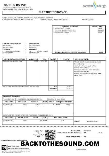 Scarica Malesia Sarawak Energy Affari Bolletta Bolletta Word and PDF Campione design
