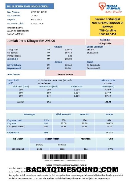 Scarica Malesia Tenaga Nasional Elettricità Affari Bolletta Bolletta in Word and PDF Formati Campione campione