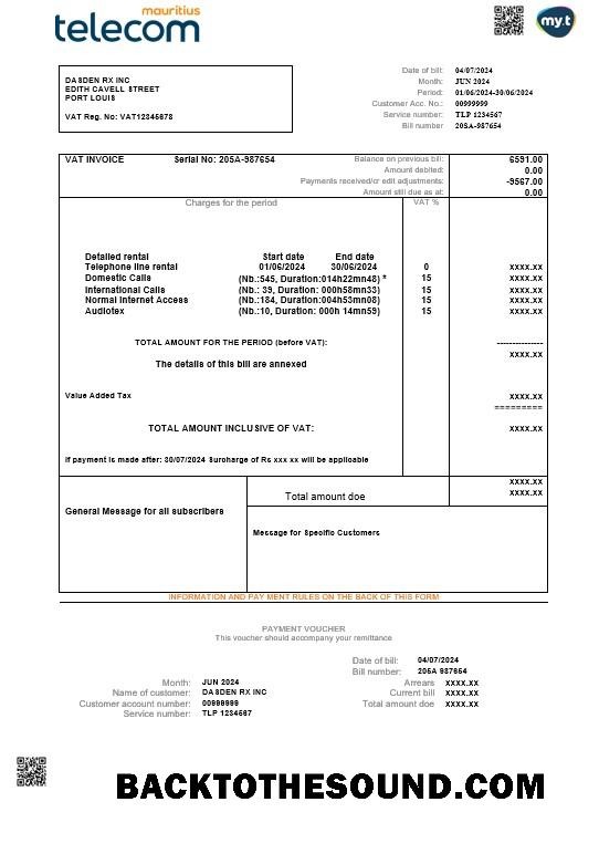 Alta Qualità Scarica Mauritius Telecom Mauritius Affari Bolletta Bolletta Modello in Word Campione
