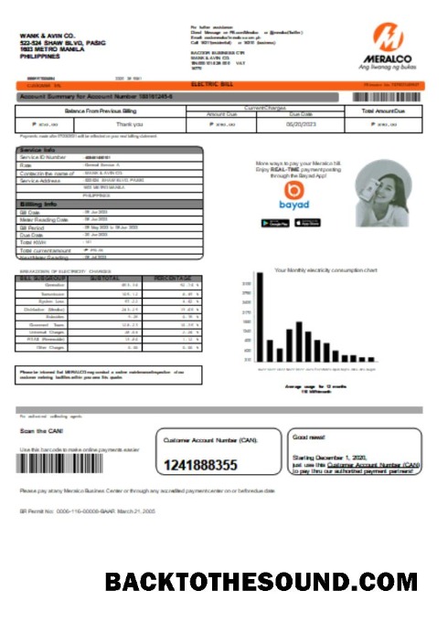 Scarica Meralco Filippine Elettricità Bolletta Affari Bolletta, SCR1 Campione modello