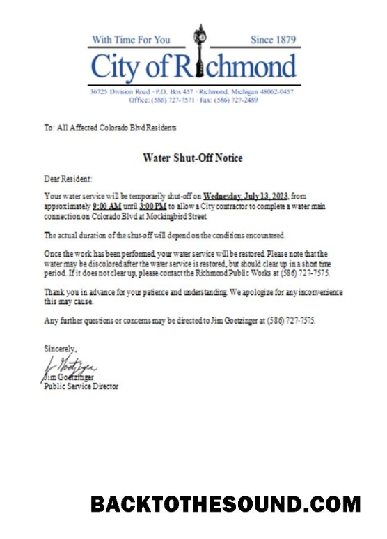 Scarica Michigan City of Richmond Acqua shut off notice Bolletta Affari Bolletta, SCR Campione modello