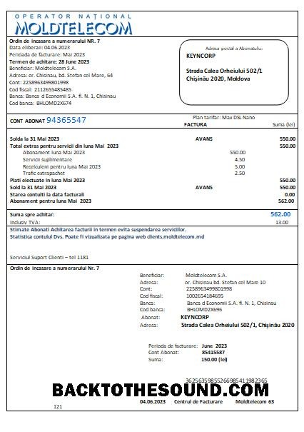 Scarica Moldtelecom Bolletta Affari Bolletta, SCR Campione modello