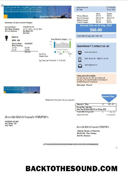 Scarica Marocco nazionale Bureau of Elettricità Affari Bolletta Bolletta Word and PDF Campione modello