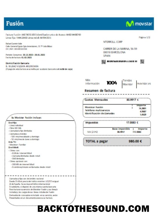 Scarica Movistar Fusion telecom operator Bolletta Affari Bolletta, SCR Campione modello