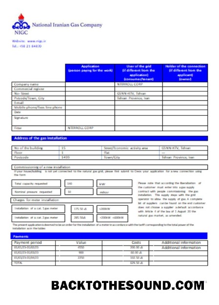 Scarica nazionale Iranian Gas Azienda Gas Bolletta Affari Bolletta, SCR Campione design
