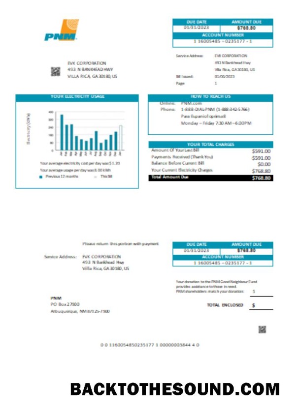 Scarica Nuovo Messico PNM easy fillable Bolletta Affari Bolletta, SCR Campione design