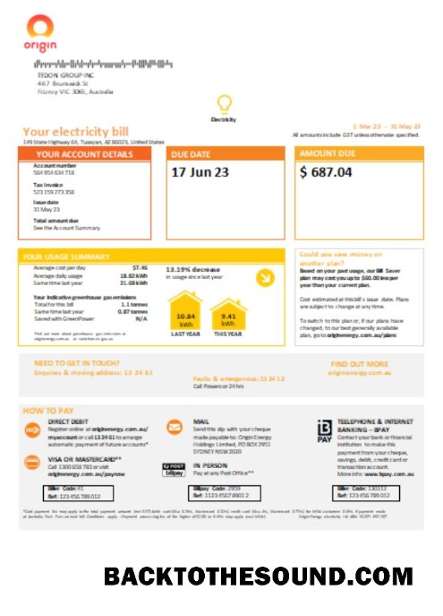 Scarica Nuovo South Galles (NSW) Origin Elettricità Bolletta Affari Bolletta, SCR, Pagina 1 Campione campione