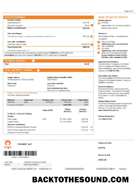 Scarica Nuovo South Galles (NSW) Origin Elettricità Bolletta Affari Bolletta, SCR, Pagina 2 Campione anteprima