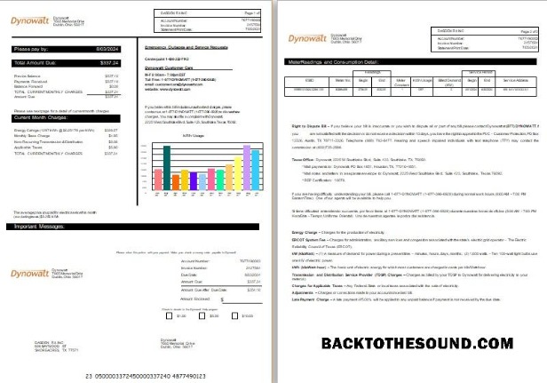 Scarica Nuovo York Dynowatt Elettricità Affari Bolletta Bolletta Word and PDF Formati, 2 pages Campione mockup