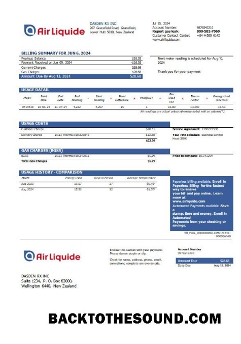 Scarica Nuova Zelanda Air Liquide Gas Affari Bolletta Bolletta in Word and PDF Formati Campione design