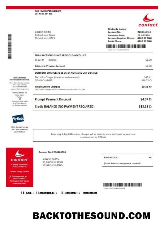 Scarica Nuova Zelanda Contact Energy proof of energy Affari Bolletta Bolletta in Word and PDF Formati Campione mockup