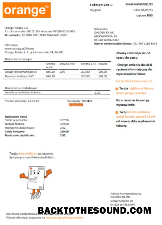 Scarica Orange Polonia Bolletta Affari Bolletta SCR Campione mockup