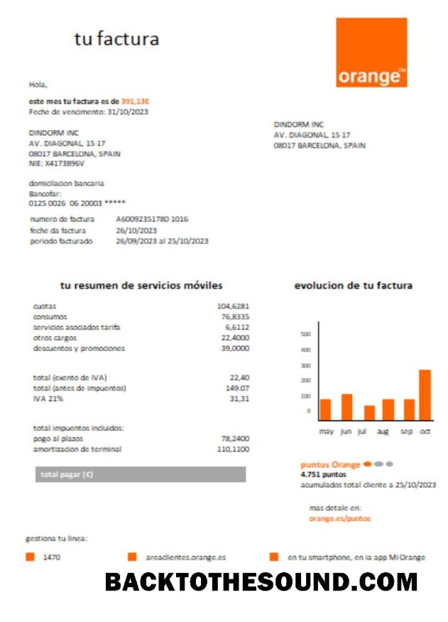 Scarica Orange Spagna Bolletta Affari Bolletta, SCR Campione anteprima