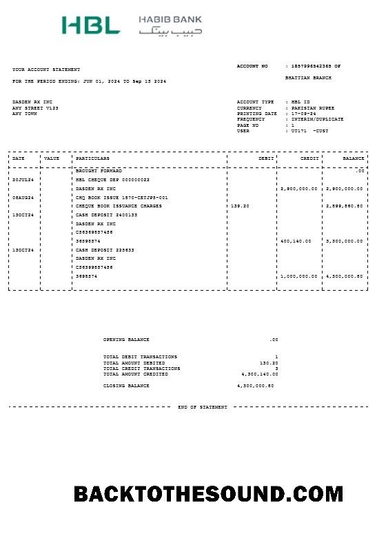 Scarica Pakistan HBL Affari Bolletta Bolletta Word and PDF Campione design