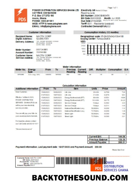 Scarica PDS Ghana Limited Elettricità Bolletta Affari Bolletta, SCR Campione design